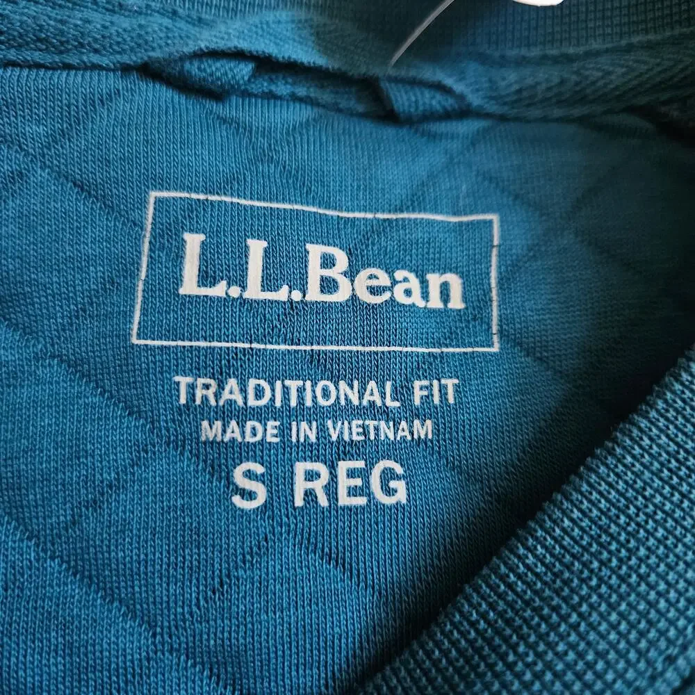 L.L. Bean Men's Quilted Sweatshirt Crewneck Small Reg Teal blue